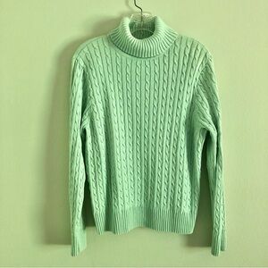 Vintage Jeanne Pierre Mint Green Cable Knit Turtleneck Sweater